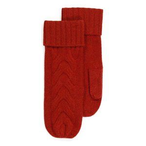 HANNAH ROSE 100% Cashmere Mittens Red Chunky Cable-Knit Soft Touch Screen Cuffs
